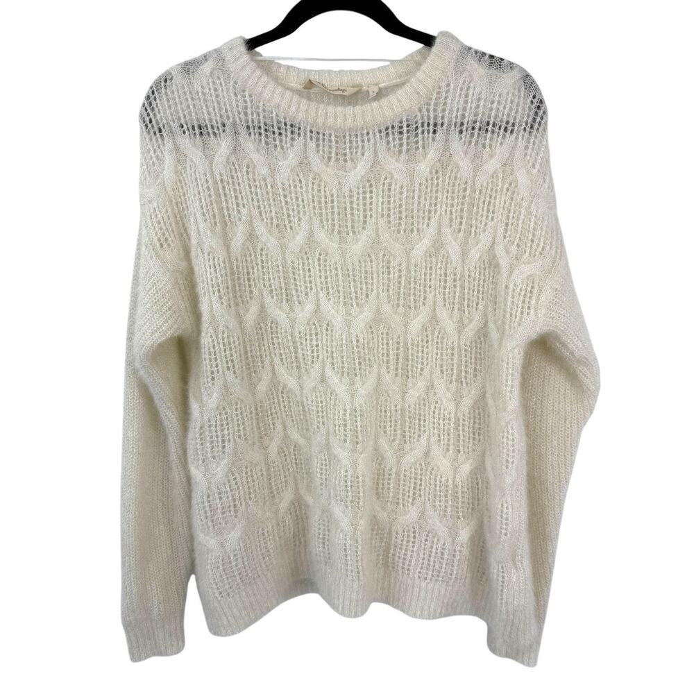 Soft Surroundings Large Sparkle Cable Knit Ivory Sweater Cozy Crewneck - Picture 7 of 11